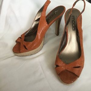 Moda dark orange platform peep toe sling back 10M